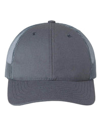 charcoal USA Made Trucker Hat customized with your logo as a leather patch, embroidered patch, woven patch in bulk