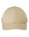 khaki USA Made Trucker Hat customized with your logo as a leather patch, embroidered patch, woven patch in bulk