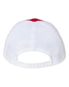 Classic_Caps_USA100_Red-_White_USA Made Trucker Hat customized with back hits of embroidery or back leather tag
