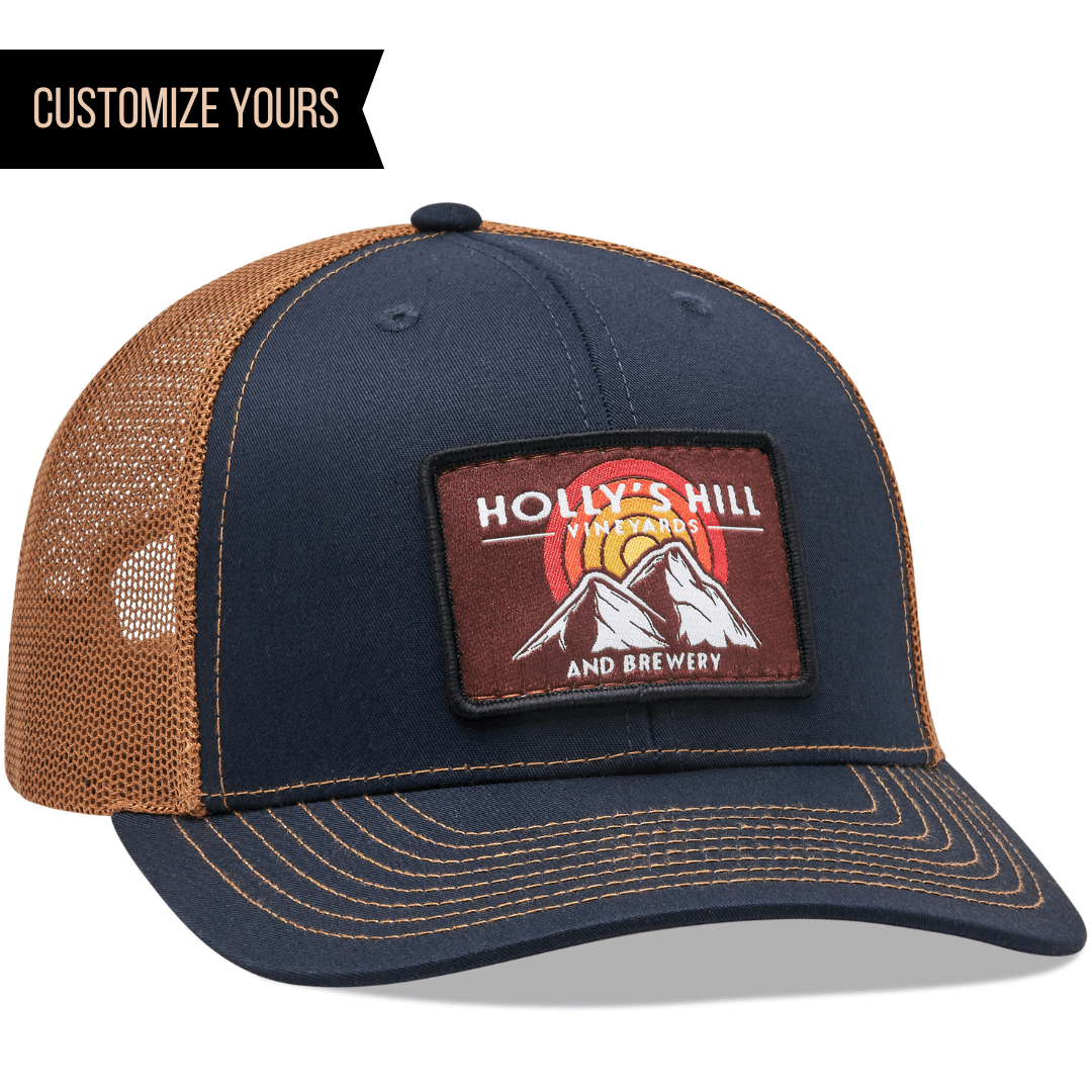 Custom Patch Ricahrdson 112  trucker Navy / Caramel hats with your logo 