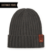 Customized logo on Atlantis Shore  Sustainable Recycled Cable Knit Beanie w/ Cuff Dark Grey with rivetted leather tag