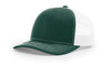dark green white custom designed richardson 112 trucker hat decorate with leather patch or embroidery with your logo online in bulk in the usa