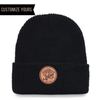 Decky 600 custom winter beanie caps with leather patch logo 