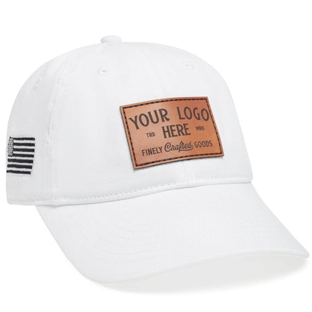 The Econscious EC7000 is a sustainable 100% organic cotton dad hat, customizable with your logo in black embroidery on the front, featuring an American flag patch on the side and ventilation holes for comfort. Ideal for brand enthusiasts, available in bulk.