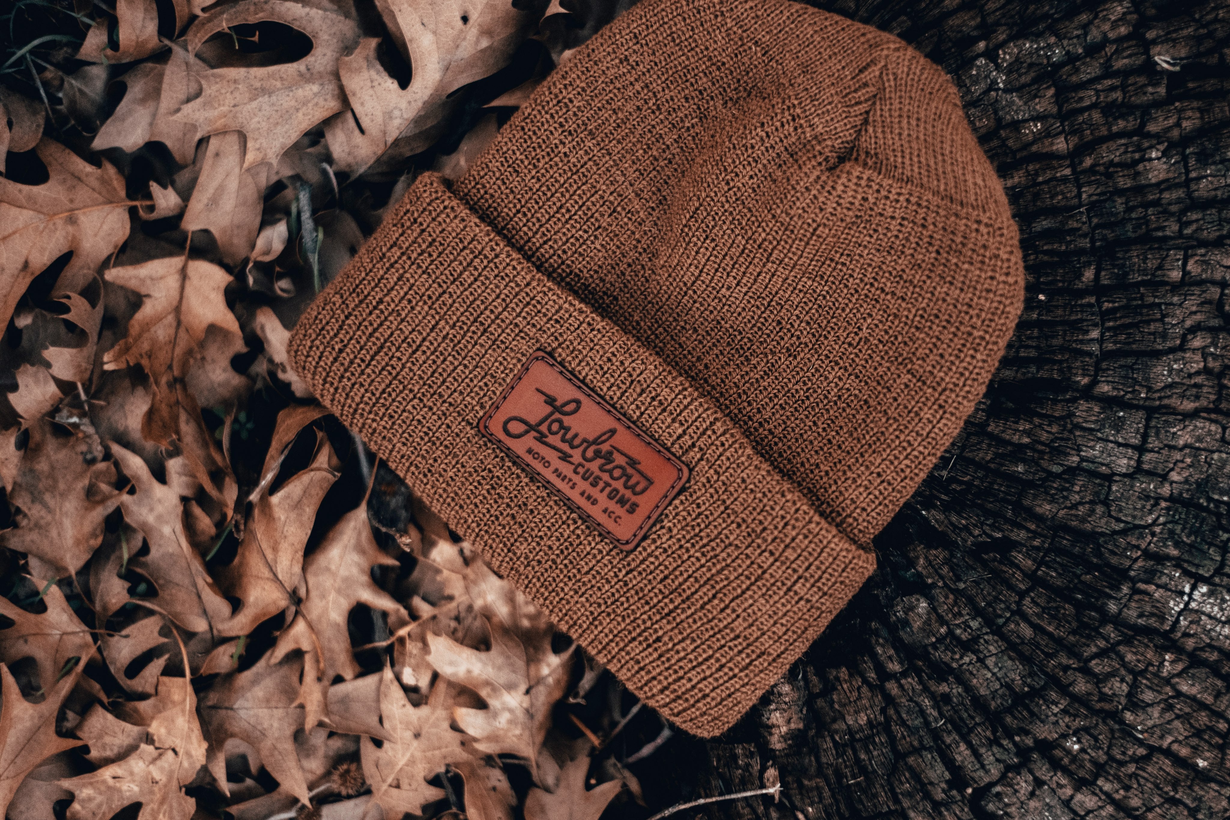 leather patch beanies