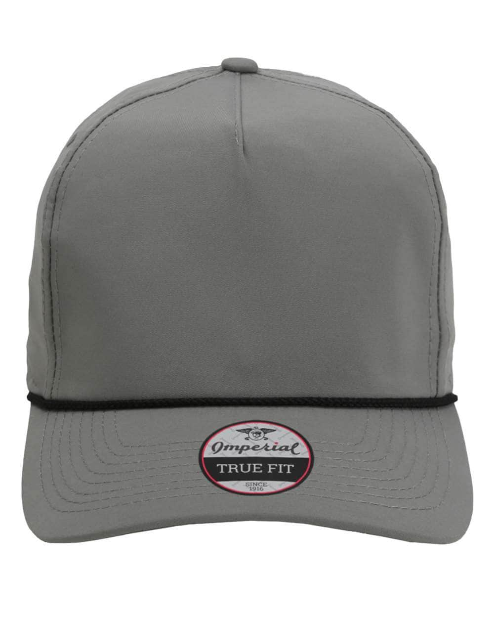 grey black Imperial - The Wrightson Cap - 5054 - sustainable rope hat with 100% recycled polyester performance fabric 5 panel with braid rope structured mid-profile moisture management and antimicrobial sweatband