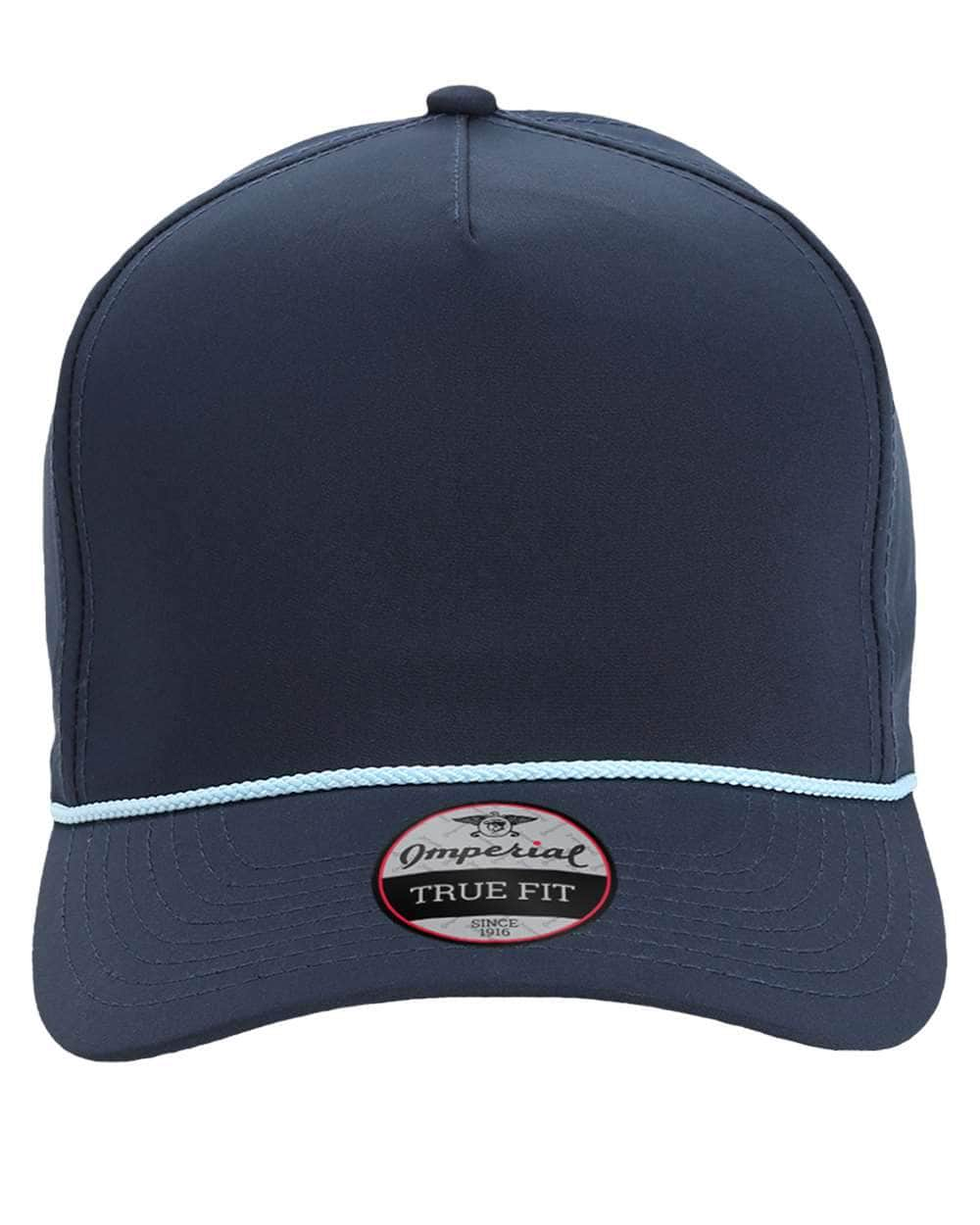 navy light blue Imperial - The Wrightson Cap - 5054 - sustainable rope hat with 100% recycled polyester performance fabric 5 panel with braid rope structured mid-profile moisture management and antimicrobial sweatband