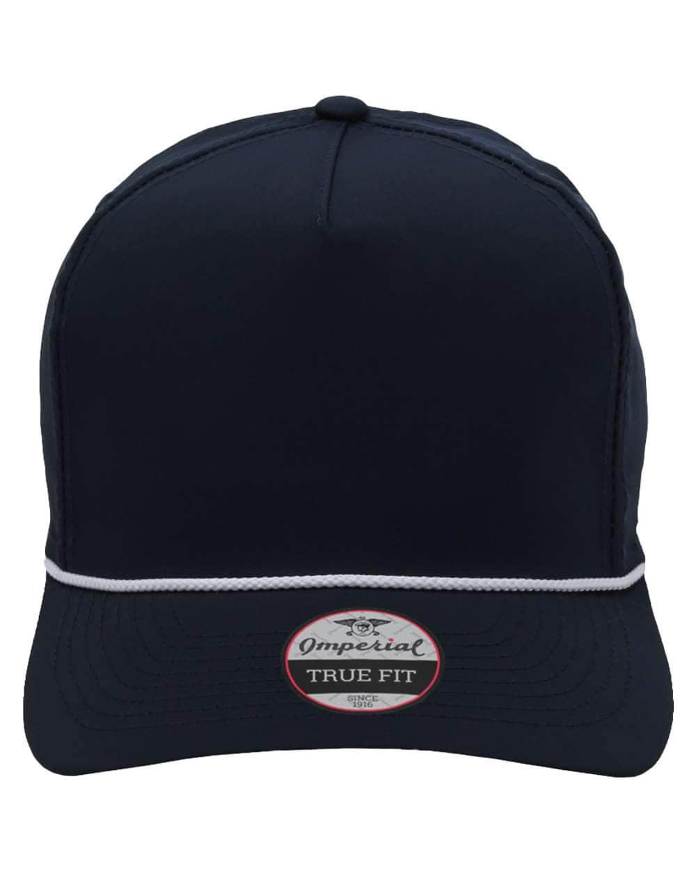 navy white Imperial - The Wrightson Cap - 5054 - sustainable rope hat with 100% recycled polyester performance fabric 5 panel with braid rope structured mid-profile moisture management and antimicrobial sweatband