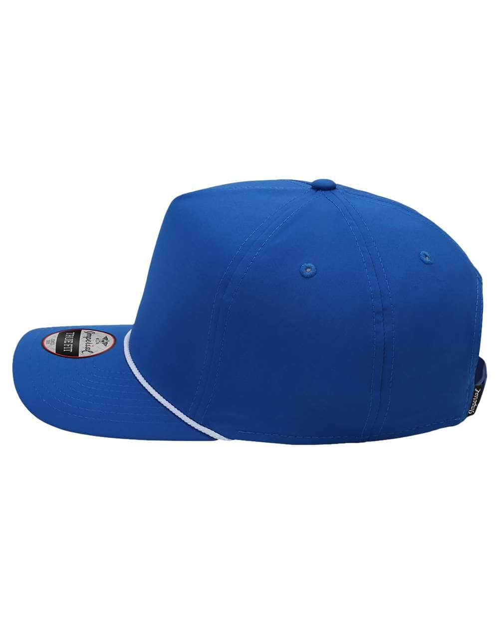 royal white side Imperial - The Wrightson Cap - 5054 - sustainable rope hat with 100% recycled polyester performance fabric 5 panel with braid rope structured mid-profile moisture management and antimicrobial sweatband