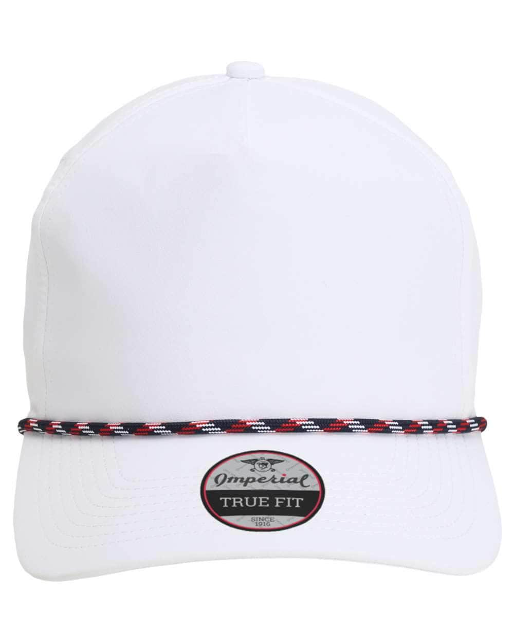 white navy red Imperial - The Wrightson Cap - 5054 - sustainable rope hat with 100% recycled polyester performance fabric 5 panel with braid rope structured mid-profile moisture management and antimicrobial sweatband