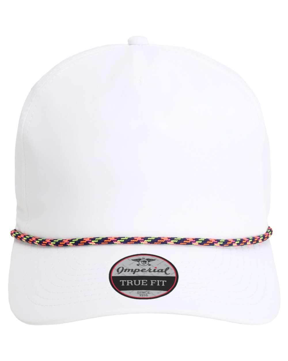 white navy neon Imperial - The Wrightson Cap - 5054 - sustainable rope hat with 100% recycled polyester performance fabric 5 panel with braid rope structured mid-profile moisture management and antimicrobial sweatband