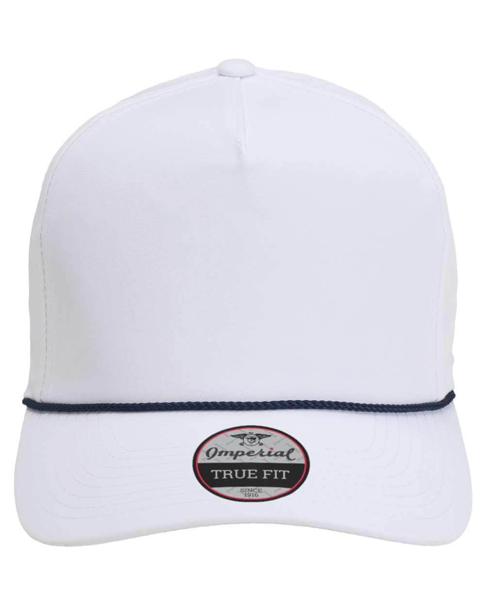 white navy Imperial - The Wrightson Cap - 5054 - sustainable rope hat with 100% recycled polyester performance fabric 5 panel with braid rope structured mid-profile moisture management and antimicrobial sweatband