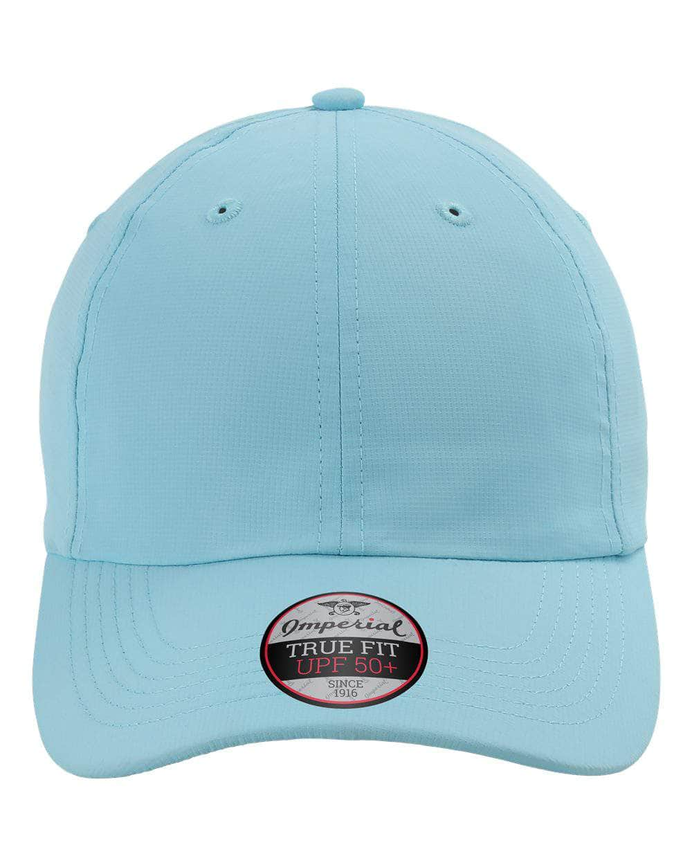 light blue Imperial - The Original Sustainable Performance Cap dad hat - X210P - unstructured six-panel low profile moisture management and antimicrobial sweatband UPF 50+ made from 100% recycled polyester performance fabric 