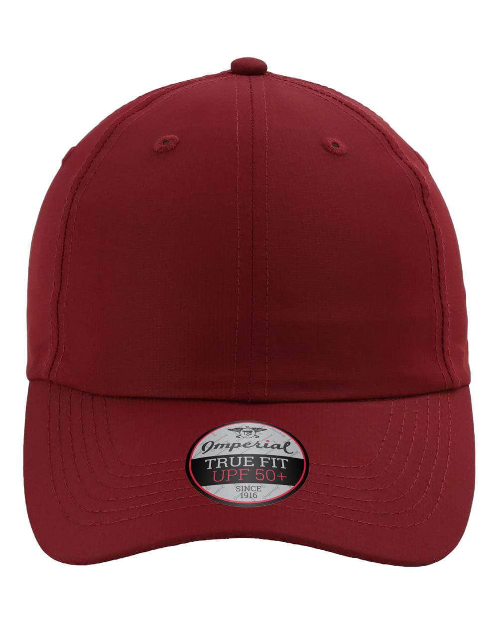 maroon Imperial - The Original Sustainable Performance Cap dad hat - X210P - unstructured six-panel low profile moisture management and antimicrobial sweatband UPF 50+ made from 100% recycled polyester performance fabric 