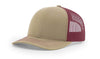 khaki burgundy custom designed richardson 112 trucker hat decorate with leather patch or embroidery with your logo online in bulk in the usa