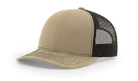 khaki coffee custom designed richardson 112 trucker hat decorate with leather patch or embroidery with your logo online in bulk in the usa
