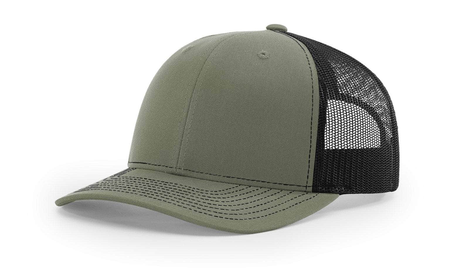 loden black custom designed richardson 112 trucker hat decorate with leather patch or embroidery with your logo online in bulk in the usa