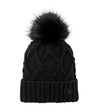 black grey Customized NE911 New Era Faux Fur Pom Cable Knit Ribbed Cuff Beanies in bulk with personal logo as folden tag, leather rivet tag, custom patch or embroidery