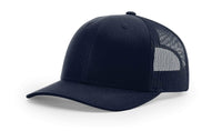 navy custom designed richardson 112 trucker hat decorate with leather patch or embroidery with your logo online in bulk in the usa