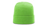 neon green  richardson r18 custom logo folded tag stocking hat beanie with cuff   in bulk with leather tags, woven labels, embroidered patches