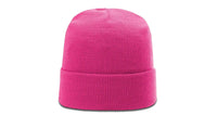 neon pink  richardson r18 custom logo folded tag stocking hat beanie with cuff   in bulk with leather tags, woven labels, embroidered patches