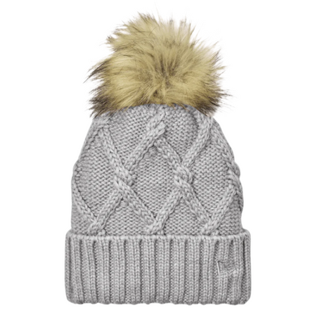New Era® NE911 – Faux Fur Pom Cable Knit Ribbed Cuff Beanie | Custom Hats with Your Logo in Bulk-Heather Grey-Dekni-Creations