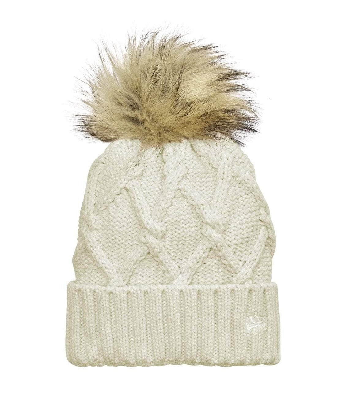 New Era® NE911 – Faux Fur Pom Cable Knit Ribbed Cuff Beanie | Custom Hats with Your Logo in Bulk-Ivory-Dekni-Creations