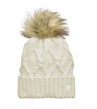 New Era® NE911 – Faux Fur Pom Cable Knit Ribbed Cuff Beanie | Custom Hats with Your Logo in Bulk-Ivory-Dekni-Creations
