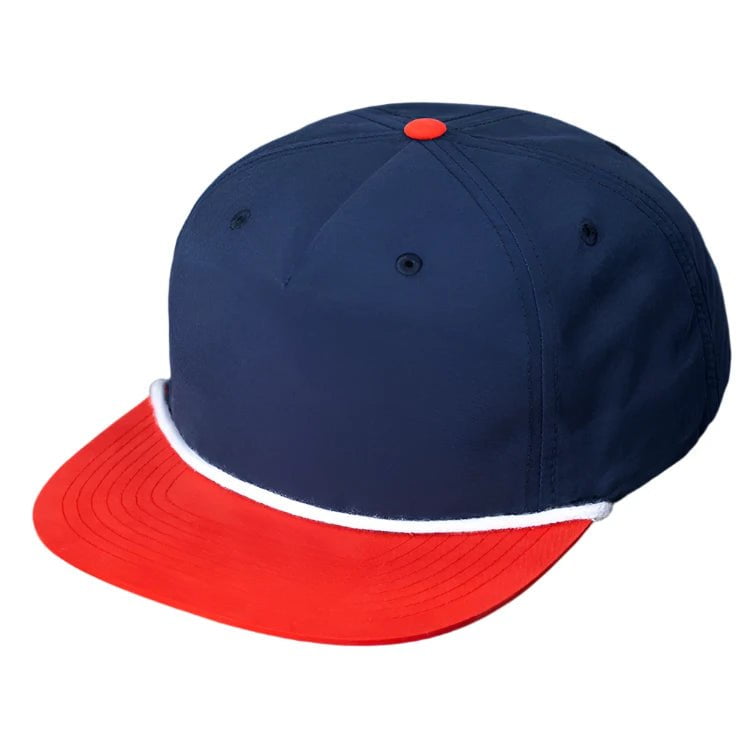 Private Label C55-N – Pinch Front Grandpa Flat Bill Rope Hat | Custom Hats with Your Logo in Bulk-Navy/Red/White-Dekni-Creations