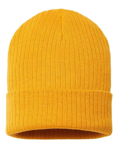 RIO – Sustainable Recycled Rib Knit Beanie | Custom Beanies with Your Logo in Bulk-Mustard Yellow-Dekni-Creations