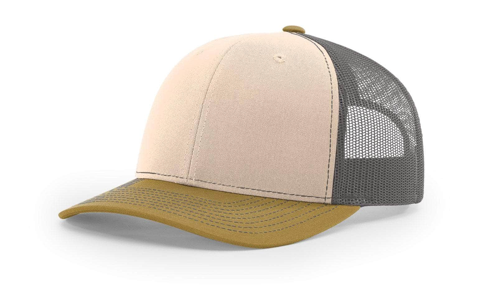 Richardson 112 – Trucker Hat | Custom Hats with Your Logo in Bulk-Mink Beige/Charcoal/Amber Gold-Dekni-Creations