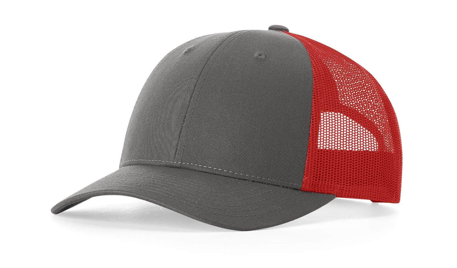 Richardson 115 – Low-Profile Trucker Hat | Custom Hats with Your Logo in Bulk-Charcoal/Red-Dekni-Creations