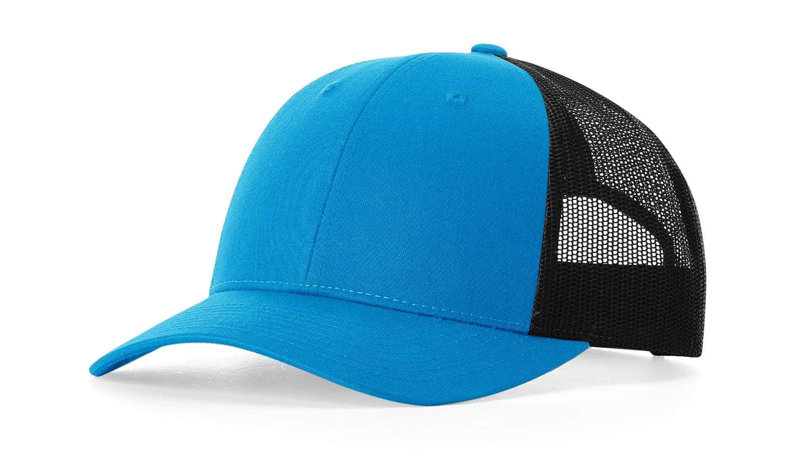 Richardson 115 – Low-Profile Trucker Hat | Custom Hats with Your Logo in Bulk-Cyan/Black-Dekni-Creations