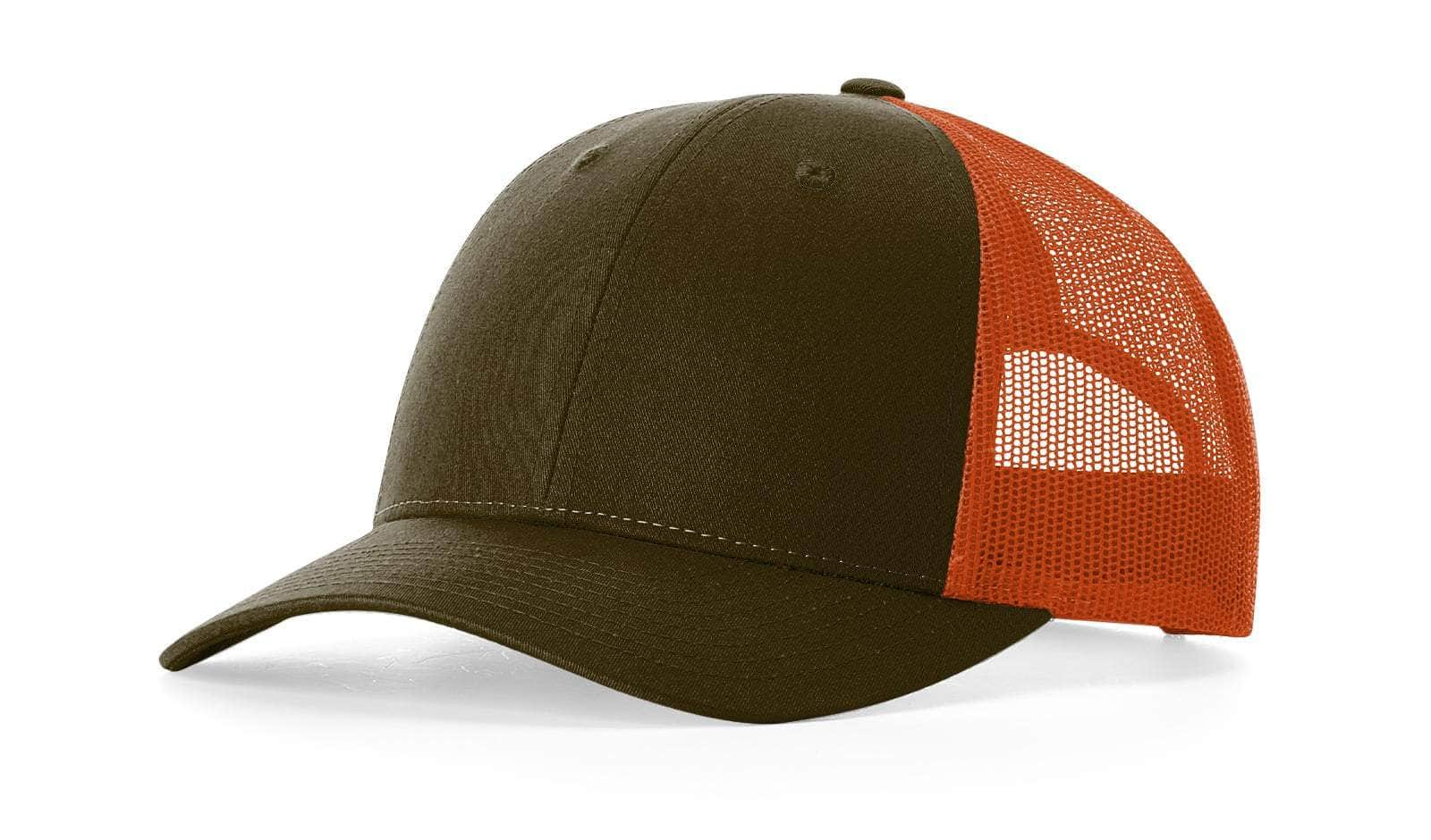 Richardson 115 – Low-Profile Trucker Hat | Custom Hats with Your Logo in Bulk-Dark Loden/Jaffa Orange-Dekni-Creations