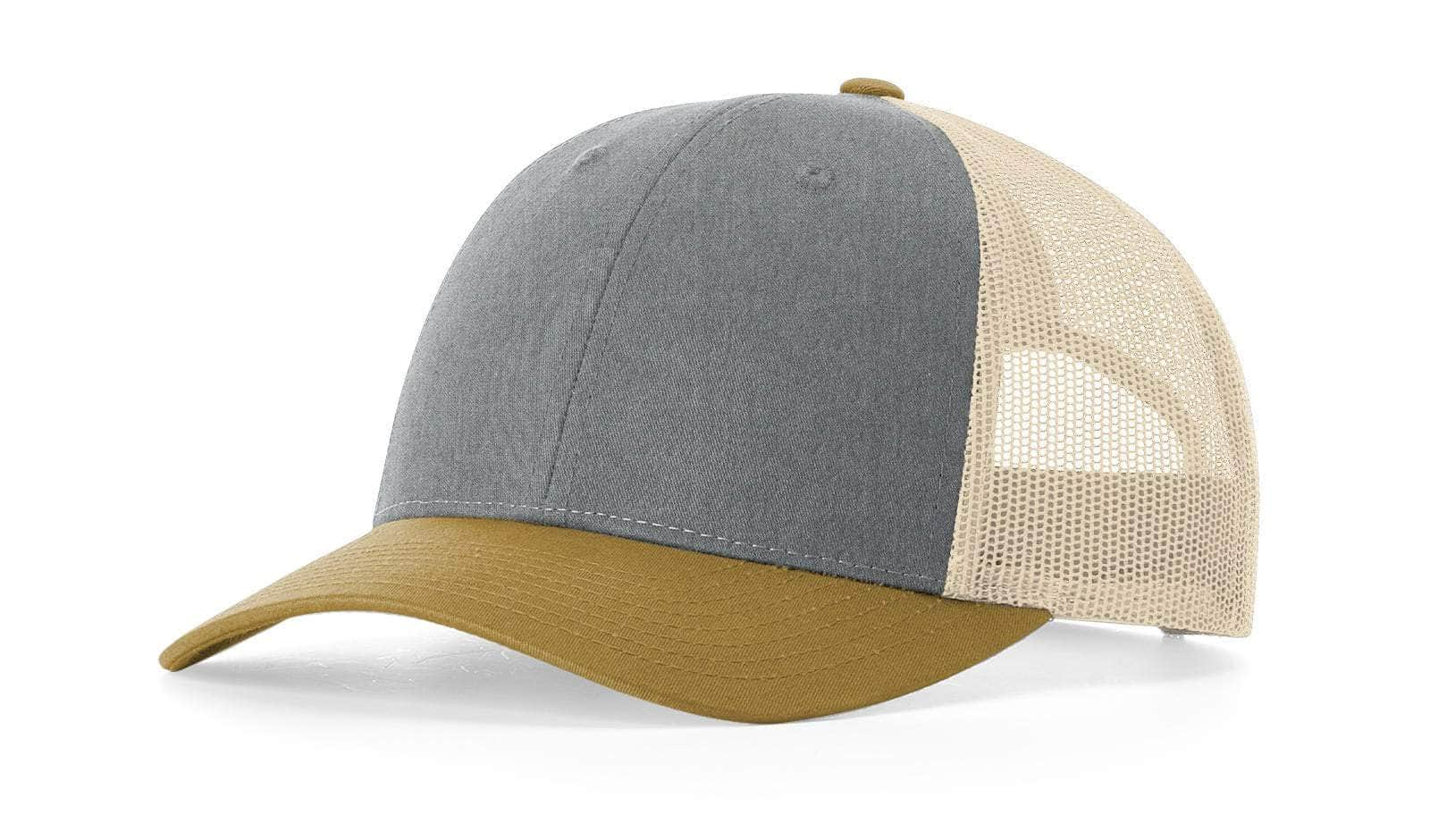 Richardson 115 – Low-Profile Trucker Hat | Custom Hats with Your Logo in Bulk-Heather Grey/ Birch/ Amber Gold-Dekni-Creations