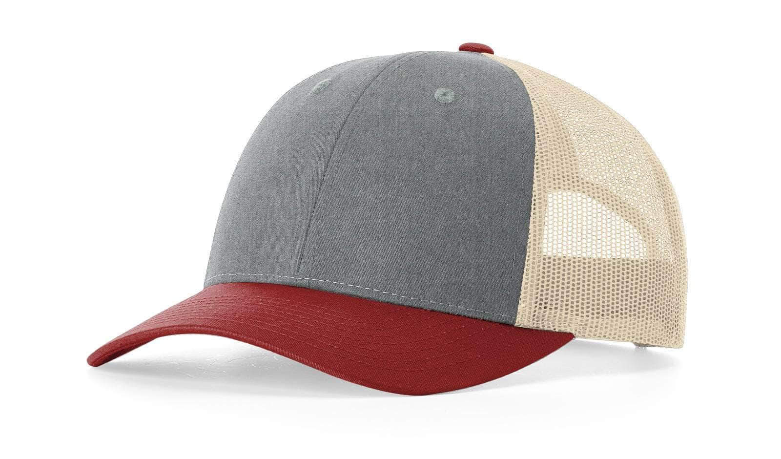 Richardson 115 – Low-Profile Trucker Hat | Custom Hats with Your Logo in Bulk-Heather Grey/ Birch/ Cardinal-Dekni-Creations