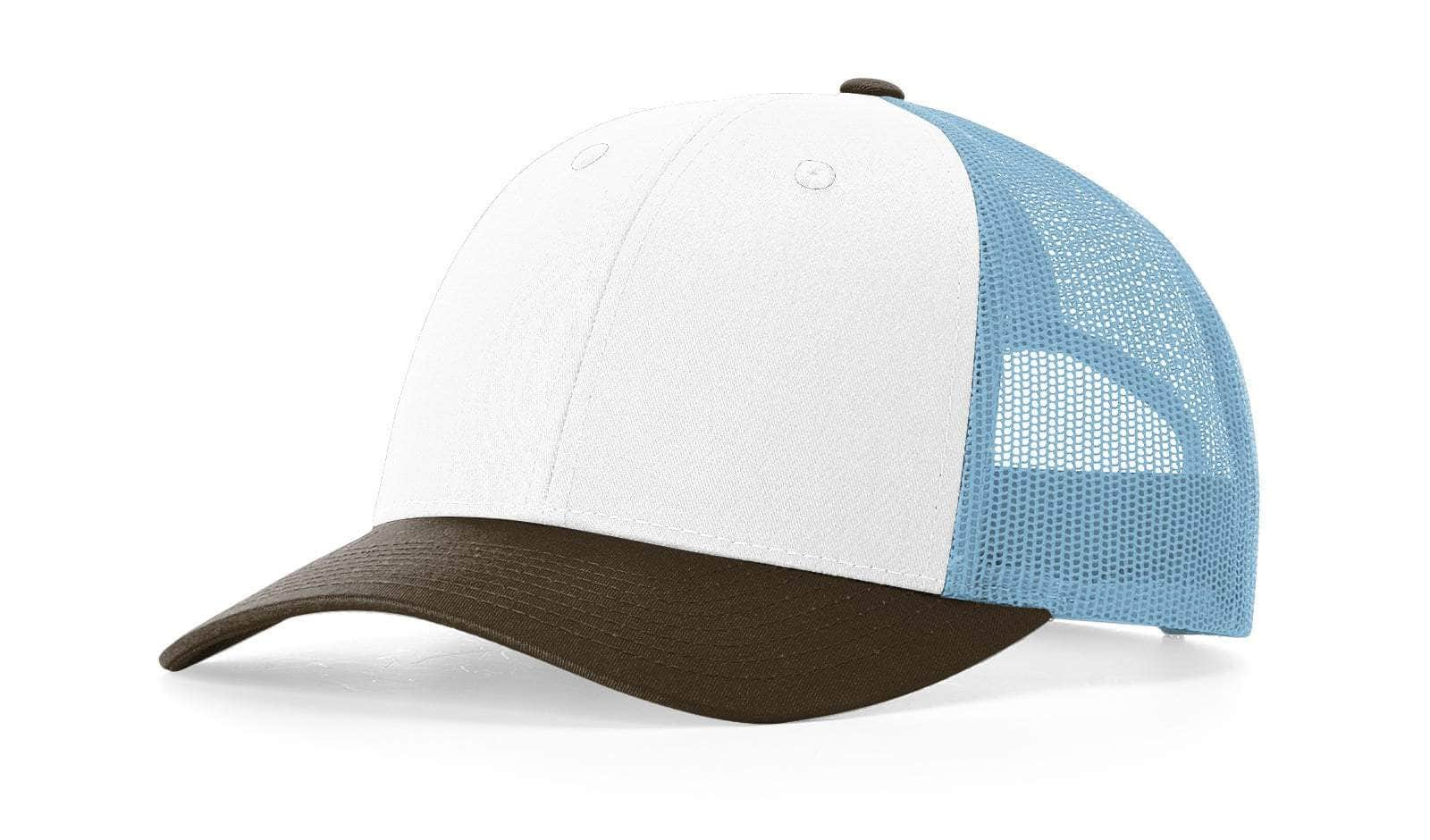 Richardson 115 – Low-Profile Trucker Hat | Custom Hats with Your Logo in Bulk-White/Columbia Blue/Brown-Dekni-Creations