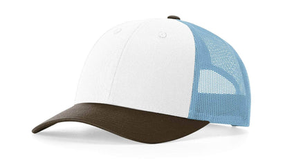 Richardson 115 – Low-Profile Trucker Hat | Custom Hats with Your Logo in Bulk-White/Columbia Blue/Brown-Dekni-Creations