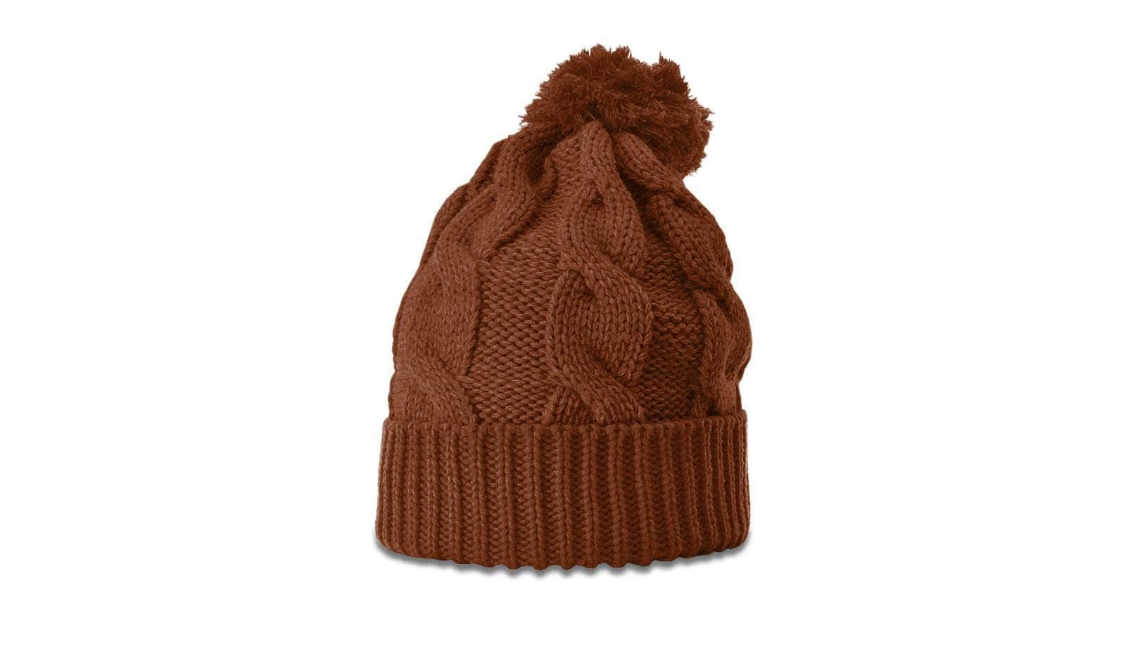 Richardson 141 – Chunk Twist Knit Cuffed Beanie with Pom | Custom Beanies with Your Logo in Bulk-Cinnamon Mocha-Dekni-Creations