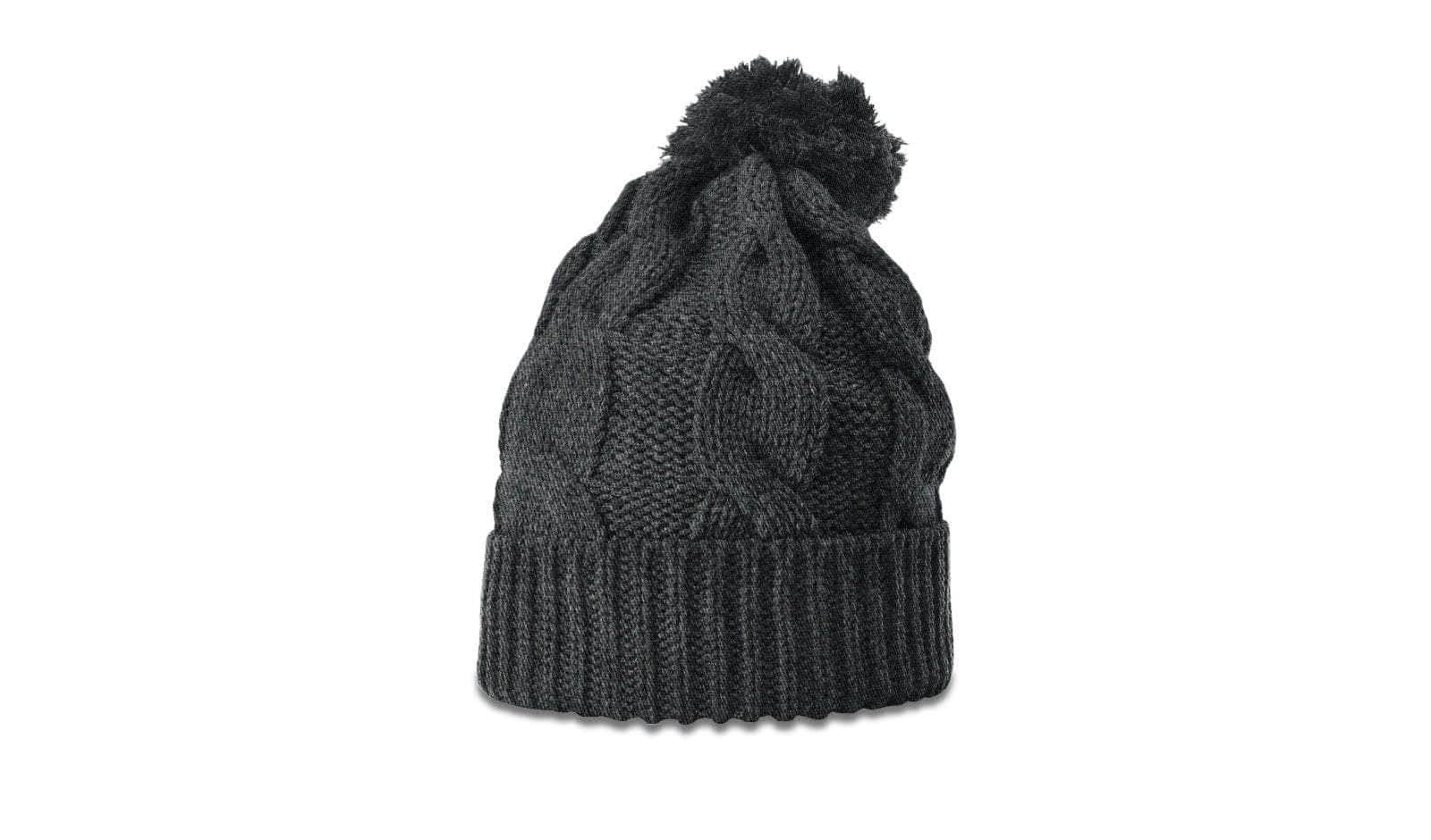 Richardson 141 – Chunk Twist Knit Cuffed Beanie with Pom | Custom Beanies with Your Logo in Bulk-Heather Charcoal-Dekni-Creations