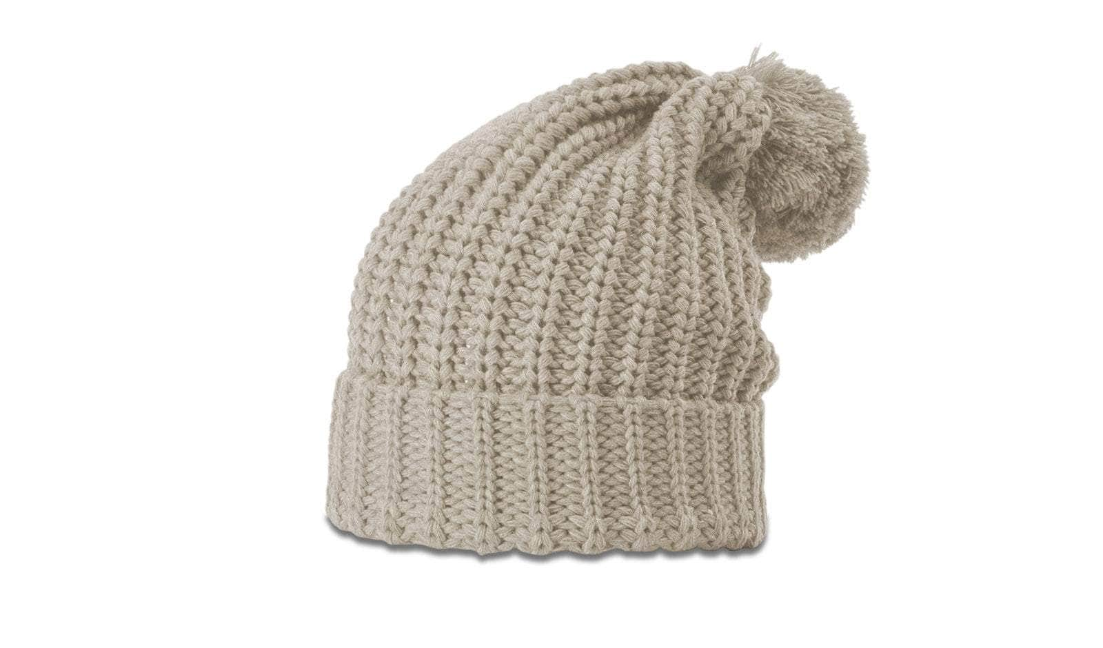 Richardson 143 – Chunky Cable Knit Slouch Beanie with Cuff & Pom | Custom Beanies with Your Logo in Bulk-Clay-Dekni-Creations