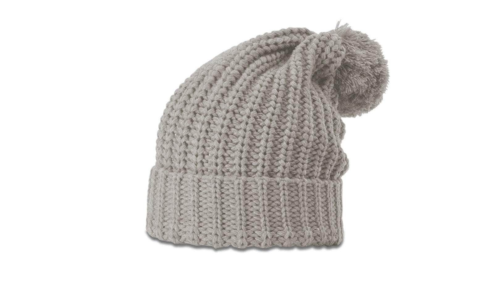 Richardson 143 – Chunky Cable Knit Slouch Beanie with Cuff & Pom | Custom Beanies with Your Logo in Bulk-Dark Sand-Dekni-Creations