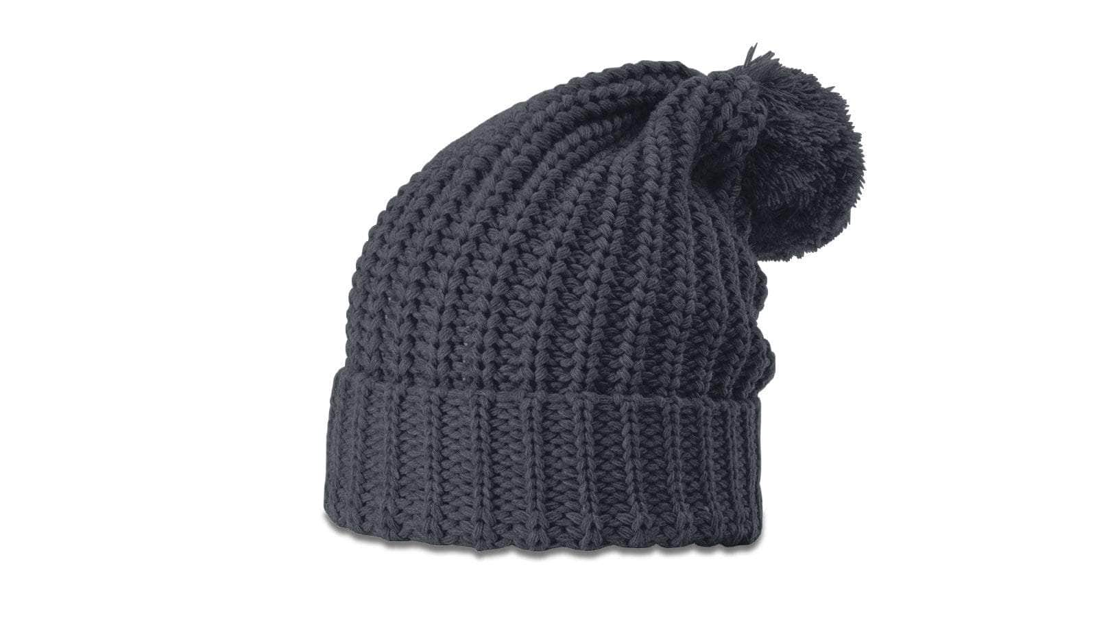 Richardson 143 – Chunky Cable Knit Slouch Beanie with Cuff & Pom | Custom Beanies with Your Logo in Bulk-Gun Metal-Dekni-Creations