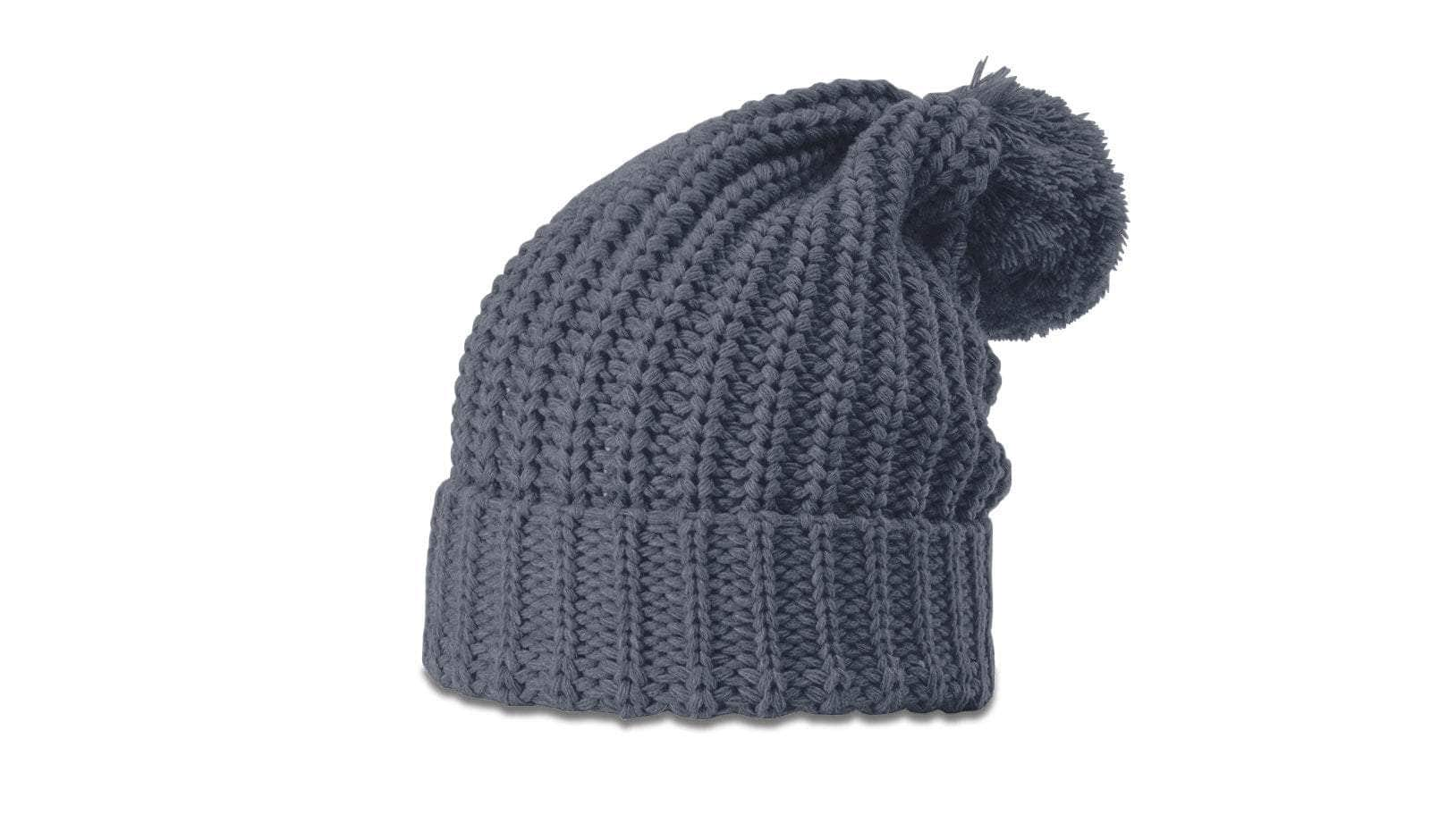 Richardson 143 – Chunky Cable Knit Slouch Beanie with Cuff & Pom | Custom Beanies with Your Logo in Bulk-Slate-Dekni-Creations