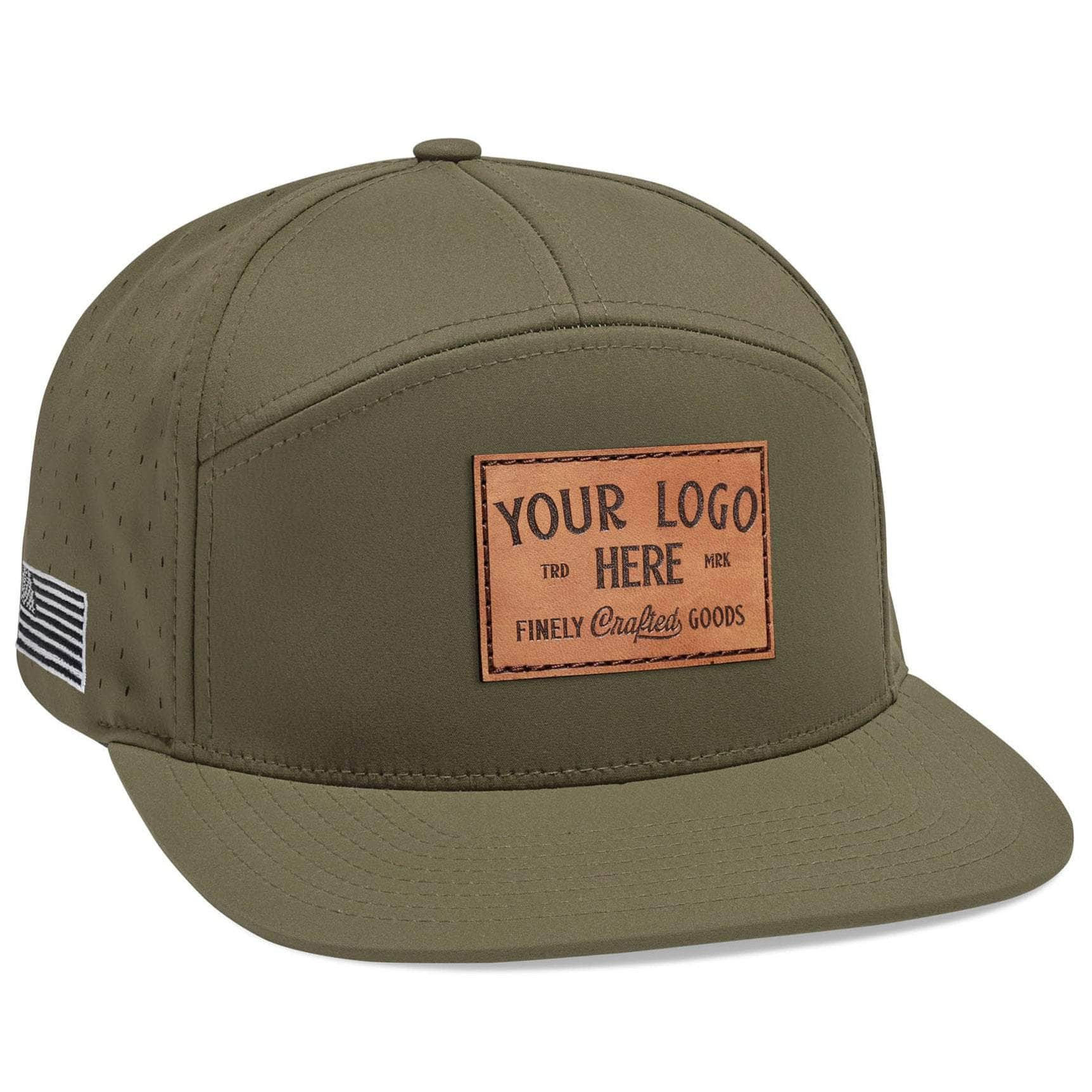 Richardson 169 Cannon Custom Leather Patch Performance 7-Panel Water-Resistant Snapback Hat Olive by Dekni Creations