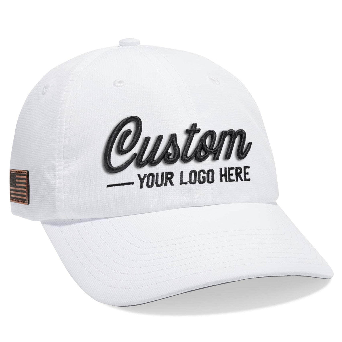 Richardson 220 Custom Embroidered Lightweight Performance Baseball Dad Hat with UPF 35 White with Side American Flag Logo by Dekni Creations