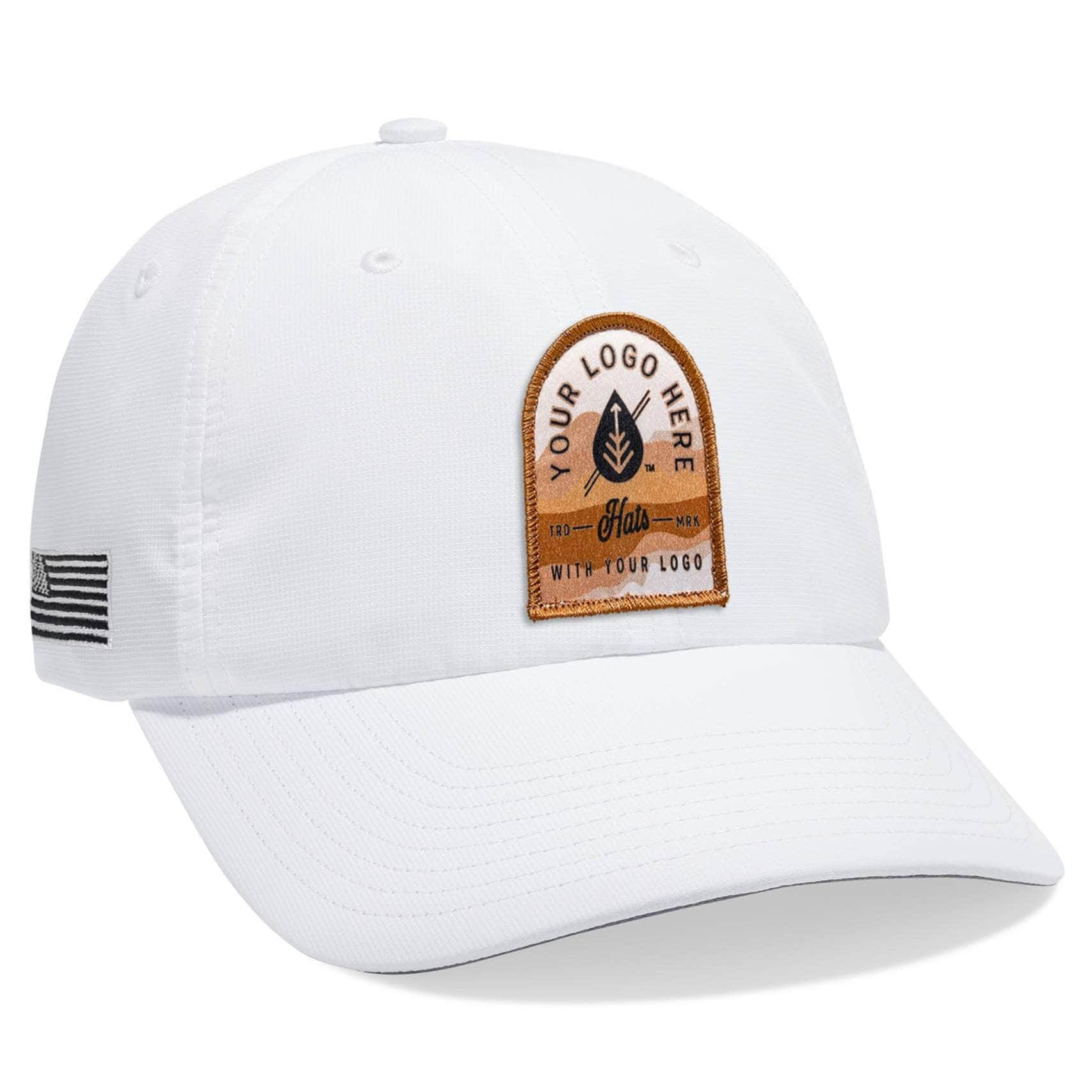 Richardson 220 Custom Embroidered Lightweight Performance Baseball Dad Hat with UPF 35 White with Side American Flag Logo by Dekni Creations