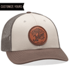 Richardson 115 low-profile trucker hats with customized promotional leather patch logo