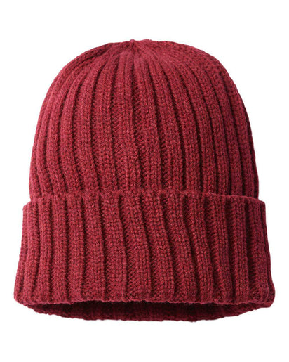 SHORE – Sustainable Recycled Cable Knit Beanie | Custom Beanies with Your Logo in Bulk-Burgundy-Dekni-Creations