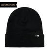 Sustainable Eco Friendly Recycled Richardson 139RE Black Cuffed Beanie hat with woven clip label with customized logo in bulk decorator in the usa